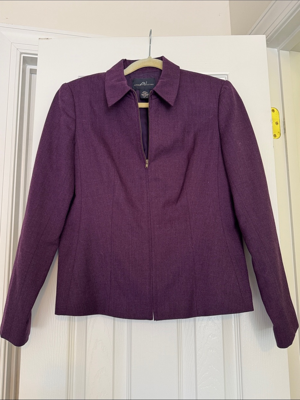 Wool-Blend Plum Zip Blazer